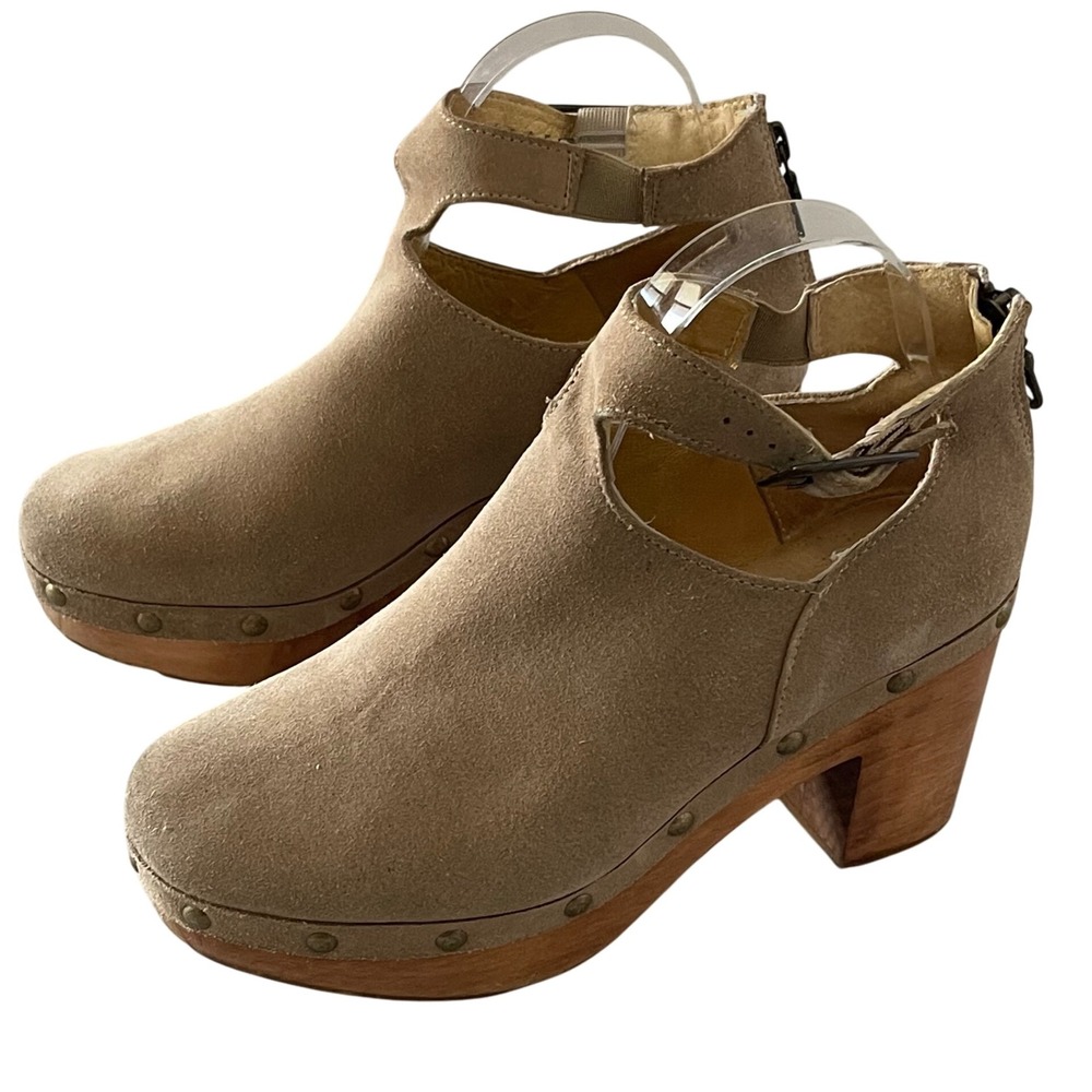 Five Worlds Women's Size 8 Suede‎ Western Clog Mules Studded Wooden Heel Boho
